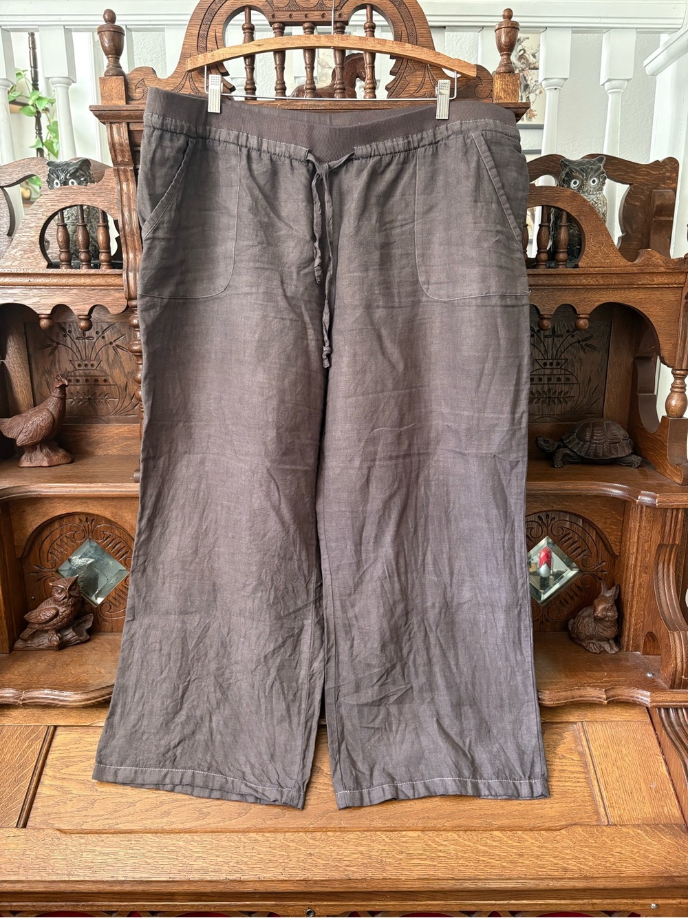 Relaxed 100% Linen Drawstring Pants - Brown